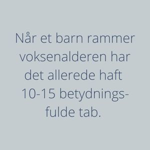 Ramme med teksten: "Når et barn rammer voksenalderen har det allerede haft 10-15 betydningsfulde tab."