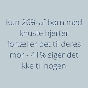 Boks med teksten: "Kun 26 % af børn med knuste hjerter fortæller det til deres mor-41% siger det ikke til nogen".