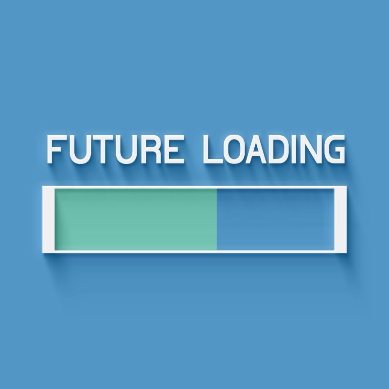 "Future loading" tekst med batteri nedenunder, der oplades.